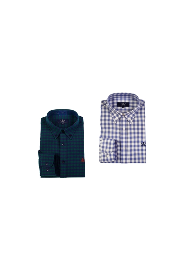 Pack 2 Camisas Cot Hombre The Time Of Bocha PI1PK.CS Verde-Azul