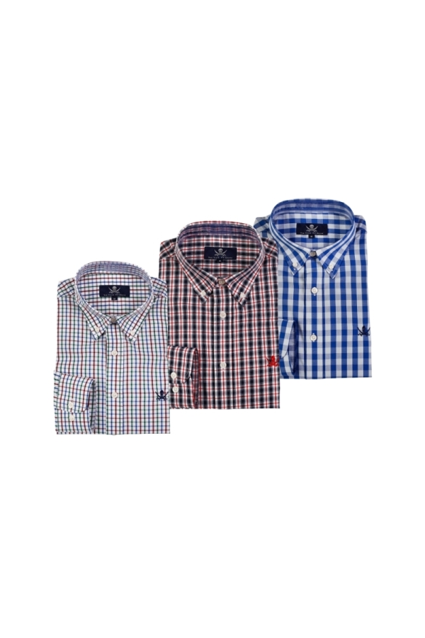 Pack 3 Camisas Cot Hombre The Time Of Bocha PI1PK.CS Blanco-Negro-Azul