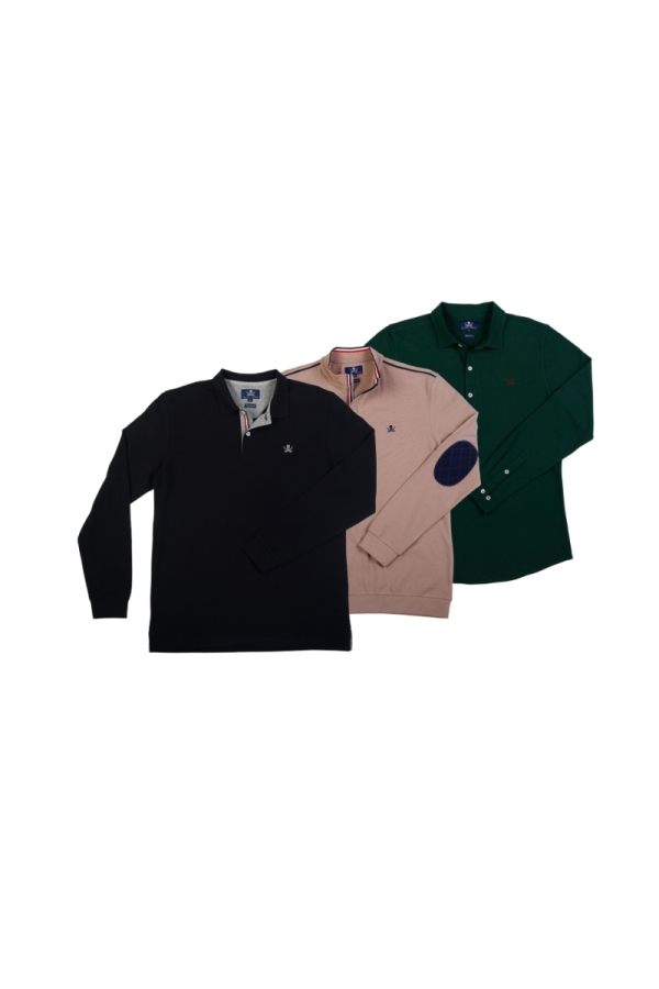 Pack 3 Polos Hombre The Time Of Bocha PI1PK.PL Negro-Arena-Verde