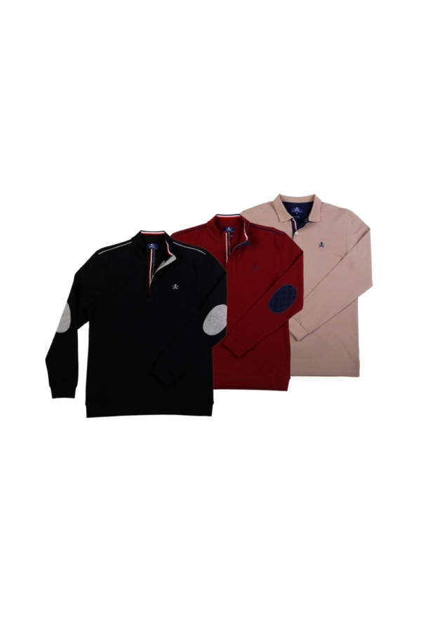 Pack 3 Polos Hombre The Time Of Bocha PI1PK.PL Negro-Arena-Burdeos