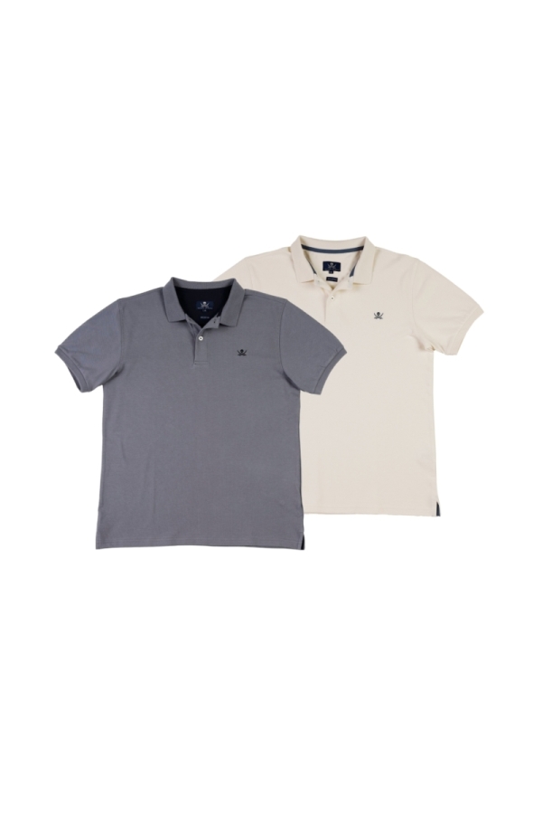 Pack 2 Polos Basicos Hombre The Time Of Bocha QV1PK.PL Gris-Beige