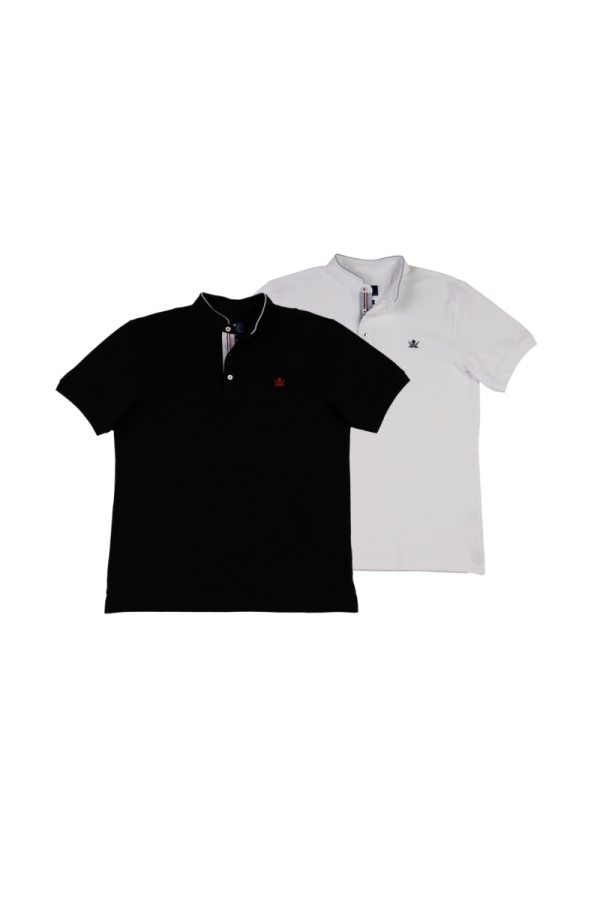 Pack 2 Polos Mao Hombre The Time Of Bocha QV1PK.PL Negro-Blanco