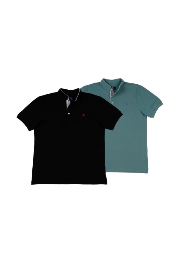 Pack 2 Polos Mao Hombre The Time Of Bocha QV1PK.PL Negro-Menta