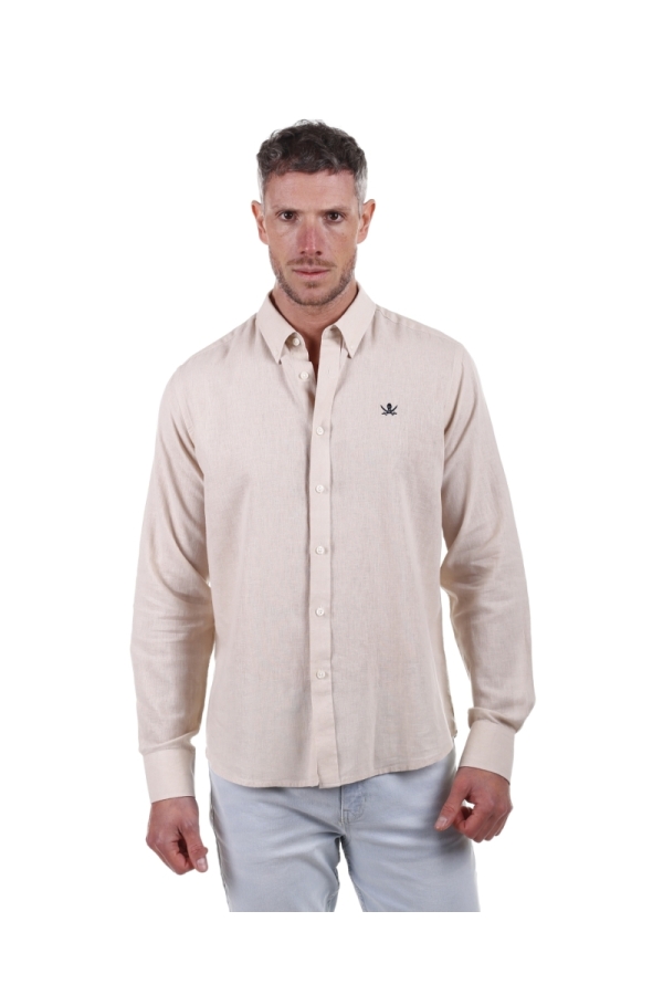 Camisa Lino Hombre The Time Of Bocha PV1LINO Beige