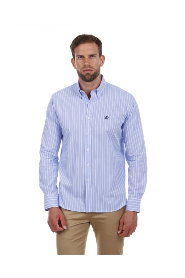 Camisa Algodón Hombre The Time Of Bocha PI1COT Celeste