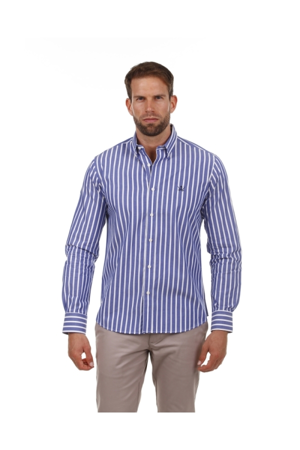 Camisa Algodón Hombre The Time Of Bocha PI1COT Azul