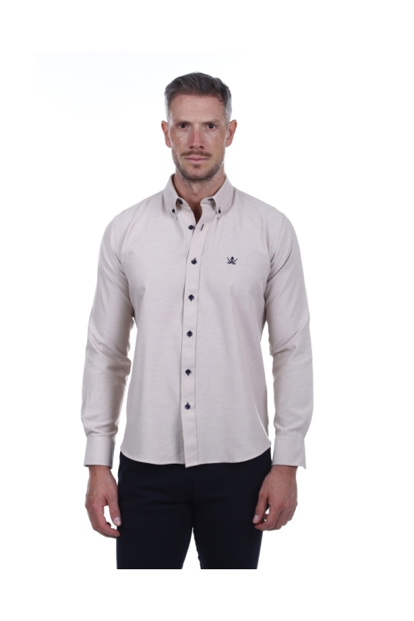 Camisa Oxford Hombre The Time Of Bocha PI1OXF Beige